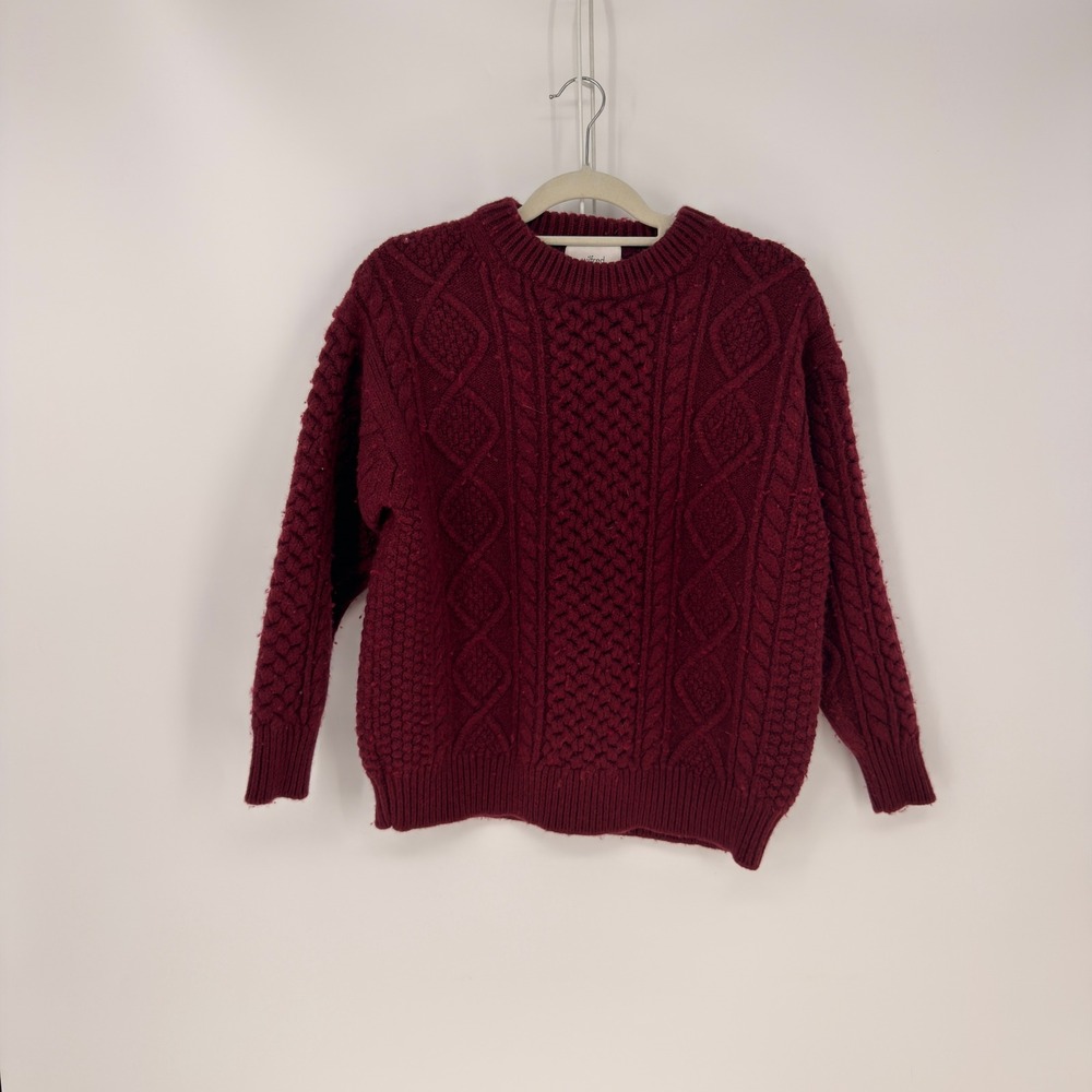 Wilfred Cable Knit Sweater Womens M Burgundy Merino Wool Fisherman Thick Warm